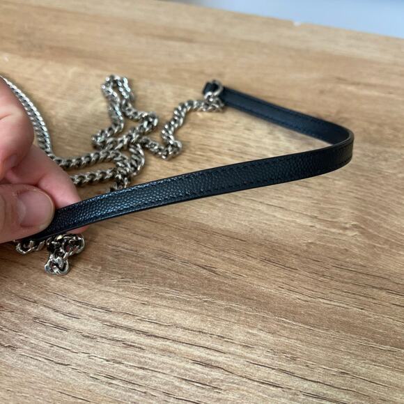 Saint Laurent YSL Grain De Poudre Matelasse Chevron Envelope Chain Wallet Black - Picture 11 of 13